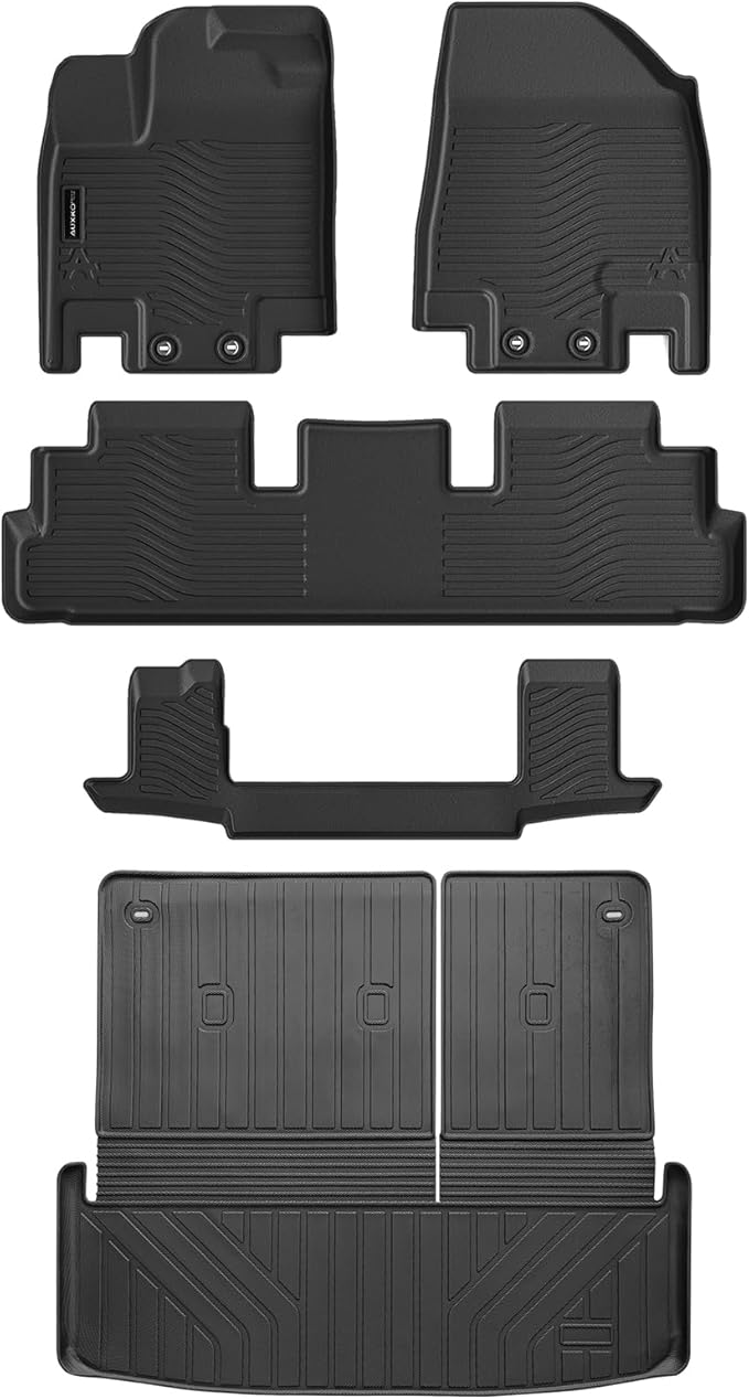 Auxko All Weather Floor Mats Cargo Mat Back Seat Mat Fit for Nissan Pathfinder 7 Seat 2026 2025-2022 TPE Floor Liner Trunk Mat Pathfinder Accessories All Season Odorless Anti-Slip Black