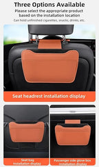 Car Leather Trash Can for Headrest, Hanging Garbage Bin, Waterproof Foldable Stroage Organizer for Car, Multipurpose Interior Accessories for SUV Truck RV Camping (White Seat headrest)