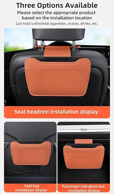 Car Leather Trash Can for Headrest, Hanging Garbage Bin, Waterproof Foldable Stroage Organizer for Car, Multipurpose Interior Accessories for SUV Truck RV Camping (White Seat headrest)