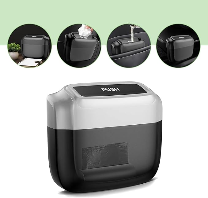 Car Trash Can, Portable Push to Open Storage Bucket with Lid, Waterproof Anti-Leak Hanging Clutter Canister with Trash Bags, Universal Large Capacity Supplies Box for Car Truck Van (Silver)