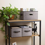 PRANDOM Fodable Storage Baskets for Closet [5-Pack] Decorative Fabric Storage Bins Cubes with Leather/Metal Handles for Shelv