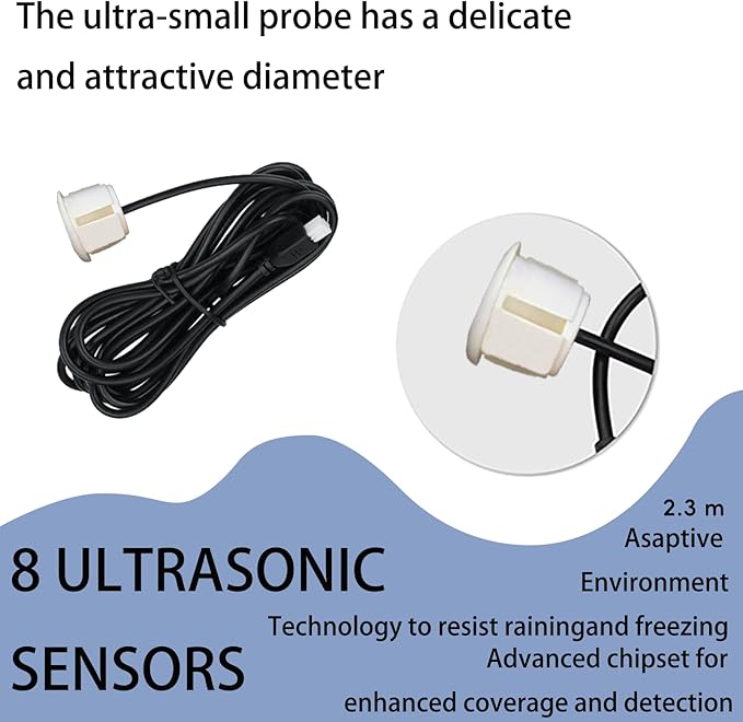 Backup Parktronic System Car Auto Vehicle Reverse with 8 Parking Sensors kit, LCD Display, Distance Detection (Meter/Foot Switchable), Buzzer Alarm and Voice Prompt Function（White