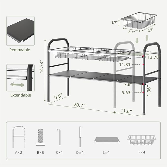 NETEL Under Sink Organizers and Storage, 2 Tier Expandable Under Cabinet Organizer Shelf with 4 Baskets and 4 Panels, Expanda