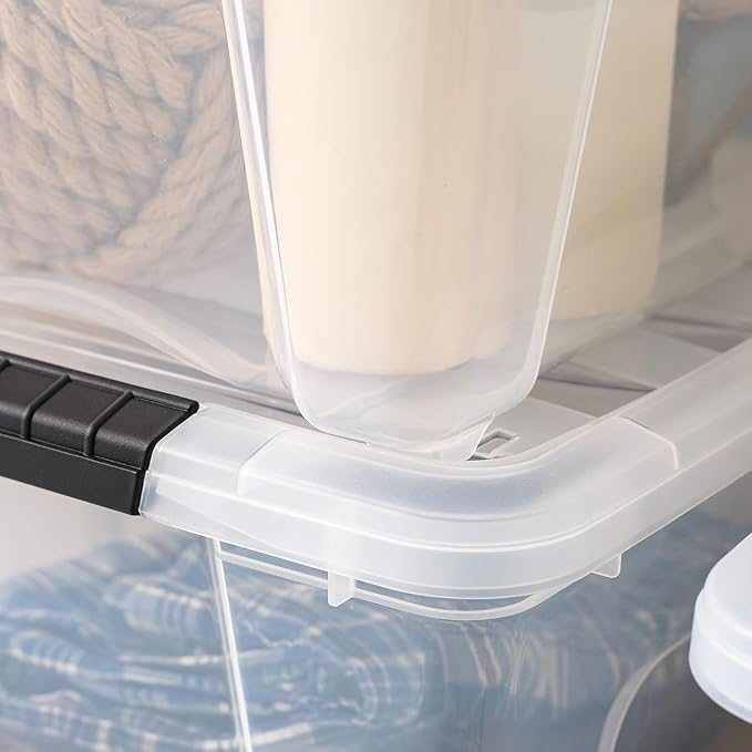 IRIS USA 32 Qt Stackable Plastic Storage Bins with Lids, 4 Pack - BPA-Free, Made in USA - See-Through Organizing Solution, La