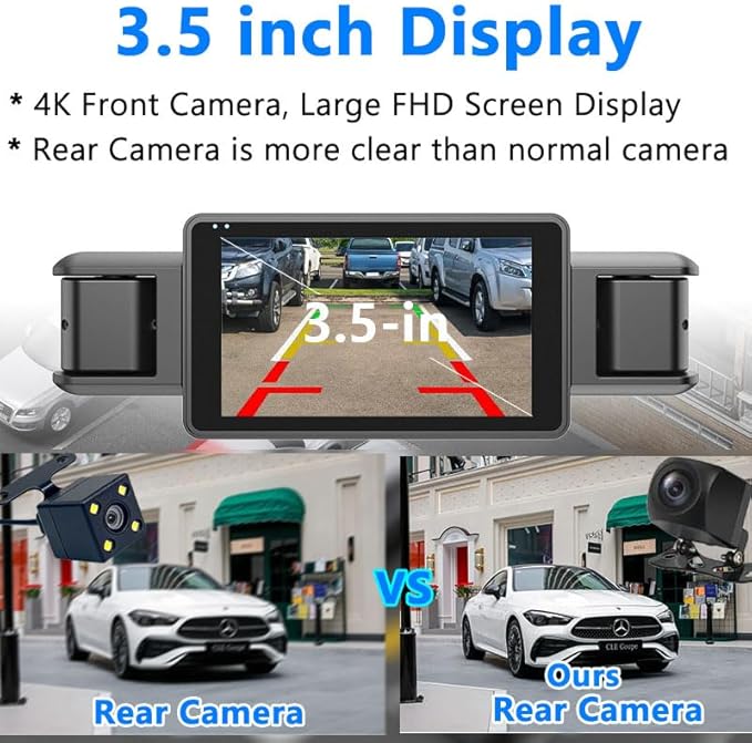 4 Channel 4K Dash Cam Front and Rear Inside, 360° View 1080P Dash Camera for Cars, Super Night Vision, Gravity Sensor, Loop R