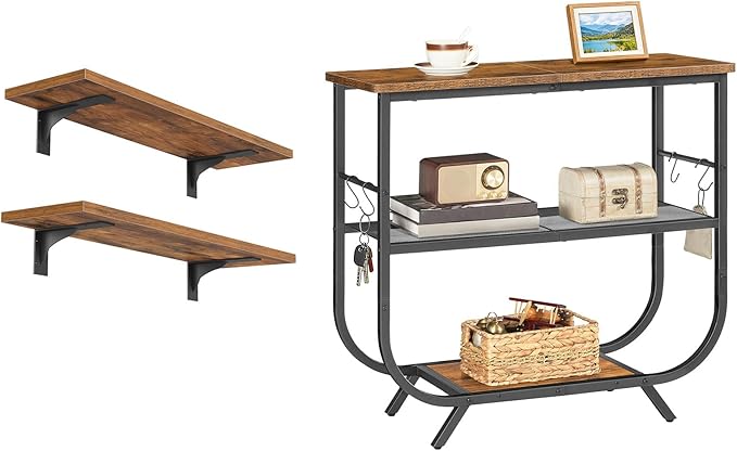HOOBRO Floating Shelf and Console Table, 15.4" Wall Mounted Shelves Set of 2, 31.5" Height Entryway Table with Storage Shelf,