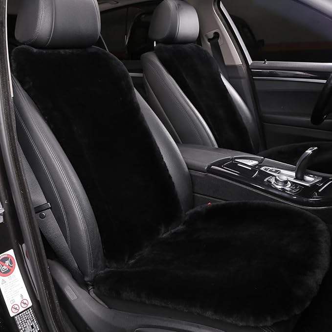 OGLAND 2 Pack Fuzzy Fluffy Fur Sheepskin Car Seat Covers for Auto Soft Cozy Wool Universal Seat Cushion Accessories Automobil