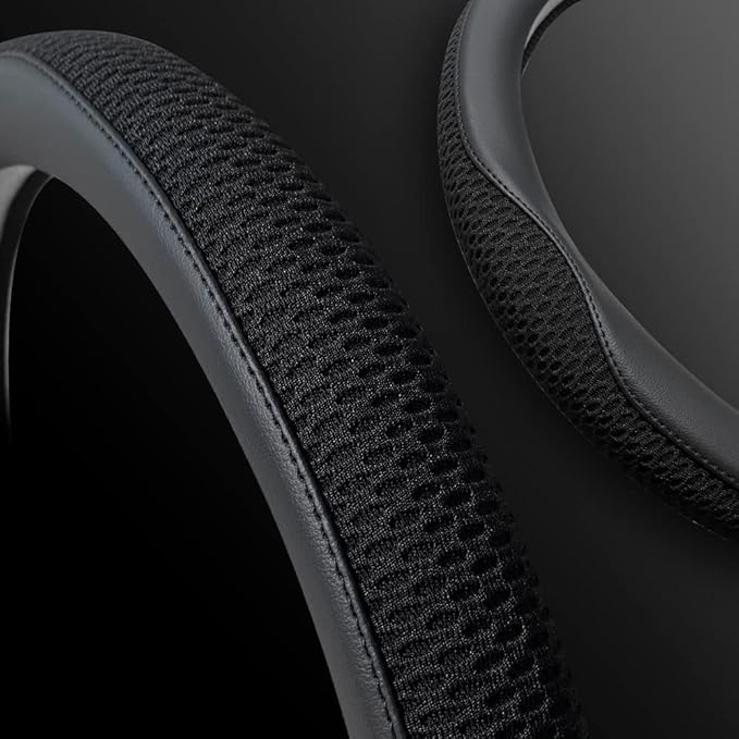 LKWLIKEI Car Steering Wheel Cover, Universal 15 inch, The Latest Microfiber Leather Breathable Technology Fabric, Non-Slip, C