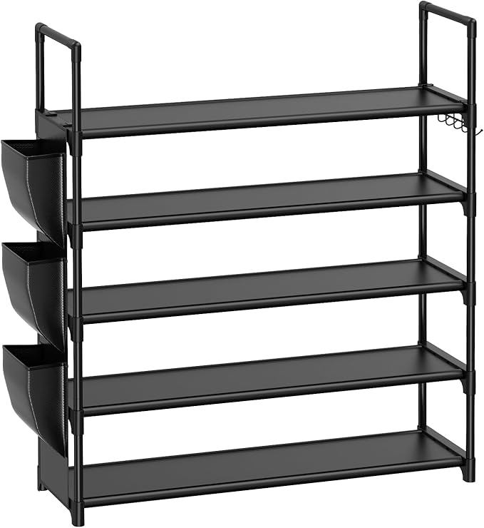 VILICK 5 Tier Shoe Rack with Hook and Side Pocket,Shoe Organizer Space Saver Storage for 20-25 Pair Shoe Storage Shelf Sturdy