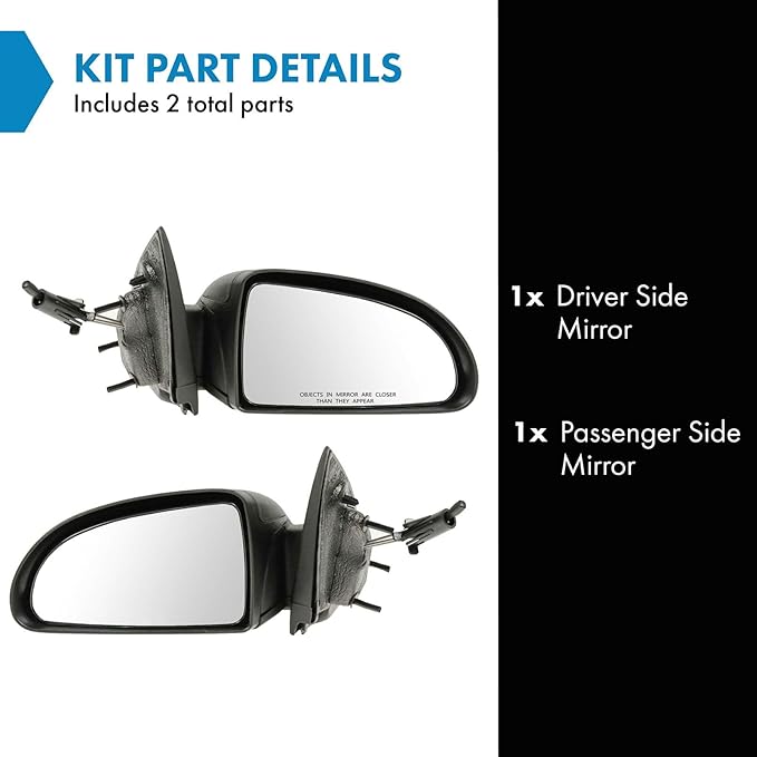 TRQ 2 Piece Driver and Passenger Side Mirror Assembly Set Manual Adjustment Non-Heated No Memory Black Compatible with 2005-2