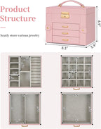 TORIBIO Jewelry Box for Women, Leather Jewelry Organizer with Mirror & Lock, 4-Tier Jewelry Storage Organizer with 3 Drawers 
