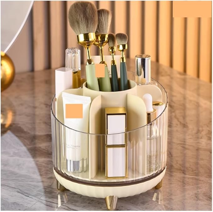 Makeup Organizer Vanity 360 Rotating Makeup Organizer Spinning Makeup Organizer for Vanity, Makeup Brush Holder 7-Slot Fits M