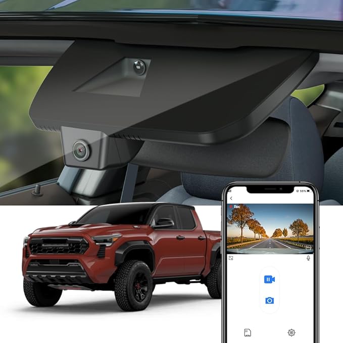 Fitcamx 4K Dash Cam Suitable for Toyota Tacoma & Hybrid 2024-2026, OEM Factory Look, UHD 2160P Video, Built-in WiFi & APP, Lo