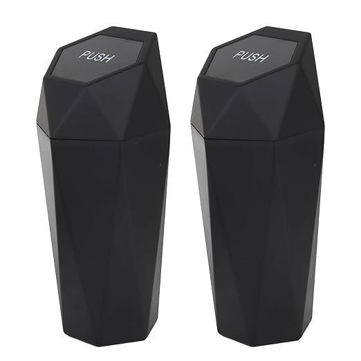 Car Trash Can Bin,Small Garbage Can with Lid,Automotive Cup Holder Mini Cars Trashcan,Portable Cars Door Trash Cans,Car Accessories Interior Essentials Gadgets Dustbin (2Pcs, Black)