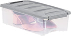 Amazon Basics Plastic Storage Containers with Secure Latching Lids, Stackable Organization Bins for Organizing, Clear/Grey, 5