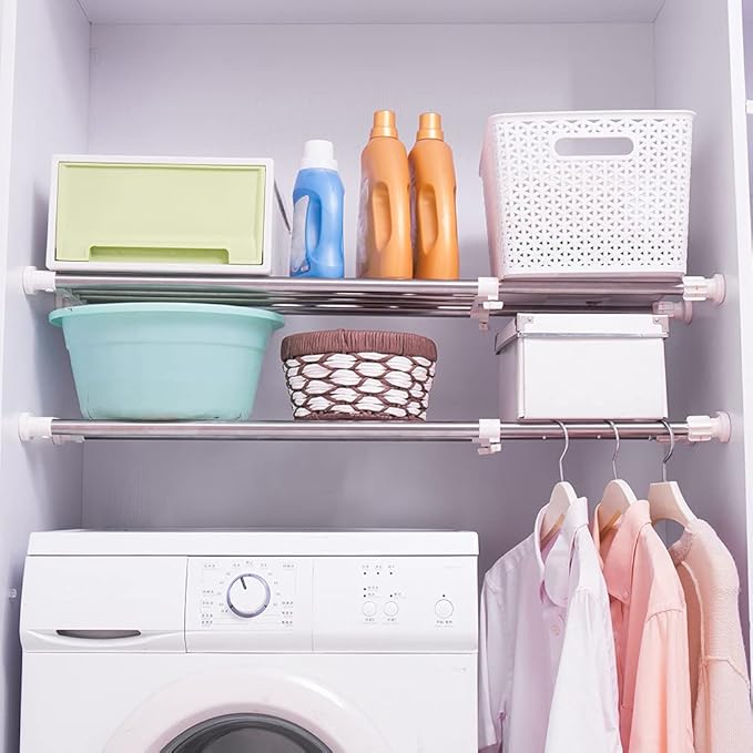 Hershii Expandable Closet Tension Shelf Rod Adjustable Storage Rack Heavy Duty DIY Organizer Divider for Wardrobe Cupboard Ki