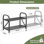 2-Tier Shoe Rack for Closet, 16"-32" Expandable ShoeRack, Adjustable for Entryway Closet Doorway SturdyMetal, Black