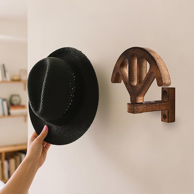 Wall Mounted Denim Hat Rack, Adjustable Shape Retention Hat Rack, Wooden Wall Mounted Hat Display Rack for Cowboy Hats and Ba