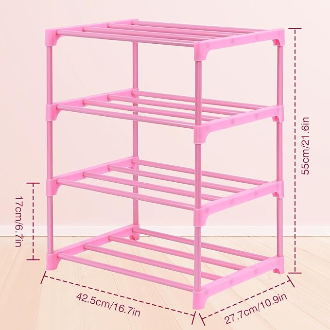 HITHIM 4-Tier Free Standing Shoe Racks for 6-8 Pairs Shoe Storage,Kids Shoe Racks for Small Place,Lightweight Stackable Shoe 