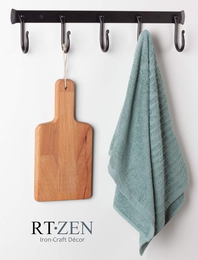 RTZEN Wall Mount Hook Set - Wrought Iron Decorative Rustic Metal Coat Hooks for Hanging - Handcrafted Classic Farmhouse Wall 