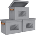Univivi Storage Bins with Lids Collapsible Foldable Closet Storage Boxes for Clothes [3-Pack] Containers boxes with Handles C