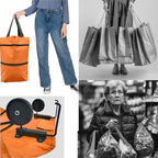 Collapsible Shopping Grocery Bag With Wheels Rolling Tote Bag With Wheels Large Reusable Foldable Shopping Cart(Orange,Large)