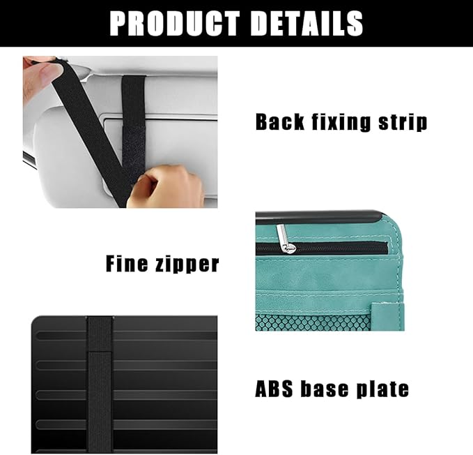 Car Sun Visor Organizer, Soft Leather Surface Eyeglasses Note Card Holder Car Storage Bag, Scratch-Resistant Waterproof Auto Sunshade Organizer Bag, Car Accessories (Blue)