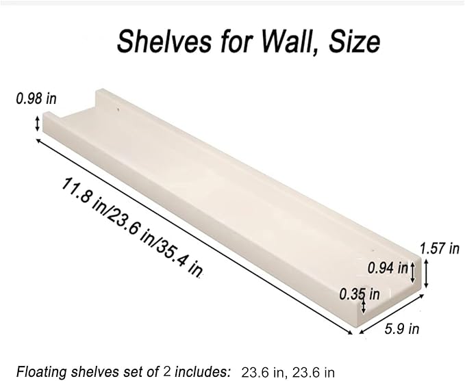 Radiator Cover Shelf, 23.6 in Long White Floating Shelves Wood Shelving Wall Mounted for Living Room Bedroom Kitchen Bathroom