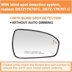 Senzeal Passenger Side Heated Mirror Glass with Blind Spot Detection BLIS for Ford Fusion 2013 2014 2015 2016 2017 2018 2019 2020 2021 DS7Z17K707C DS7Z-17K707-C (No Auto Dimming)(Right Side)