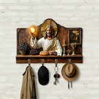 Wooden Multifunctional Home Key Holder, Wooden Keys Holder with Jesus Communion Theme, Religious Christian Home Decor Wall Mo