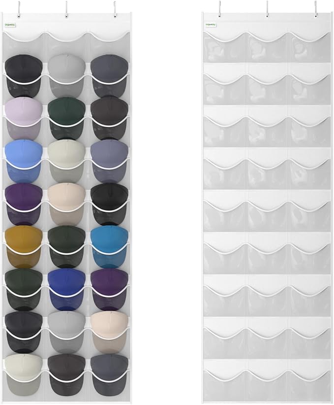 Unjumbly Baseball Hat Rack, 27 Pocket Over-The-Door Hat Organizer with Clear Deep Pockets to Display Baseball Caps Collection