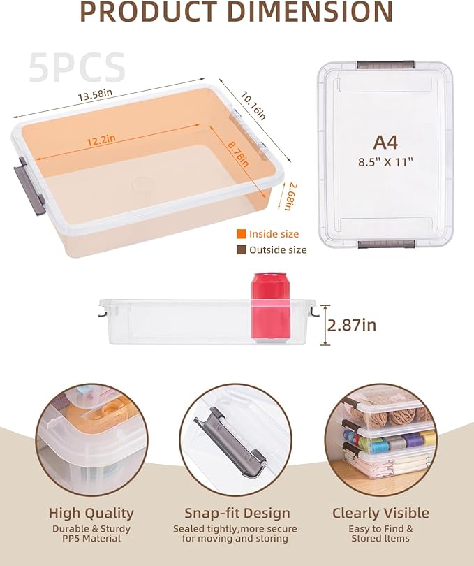 Citylife Clear Storage Bins with Lids,6 Quart Clear Sensory Bins,Plastic Bins for Arts Crafts Organizers,Stackable Storage Co