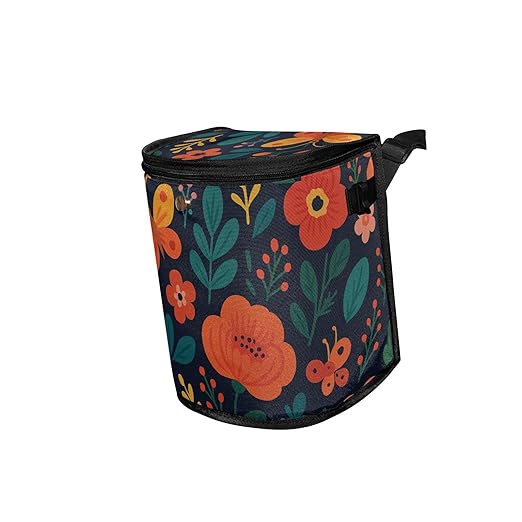Flowers Car Trash Can with Lid Leak Proof Car Trash Bag Waterproof Car Garbage Can, Multipurpose Trash Bin Hanging for Minivan SUV Truck