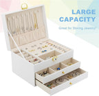 KOOAAICCHI Jewelry Box for Women, 3-Layer Jewelry Organizer, Jewelry Storage Case PU Leather for Earrings, Bracelets, Ring, N