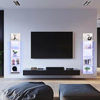 5 Tier Wall Shelf Unit, RGB Lack Shelf, Vanity Shelves with Light,White Shelves for Room,Office,Bathroom,Remote Control