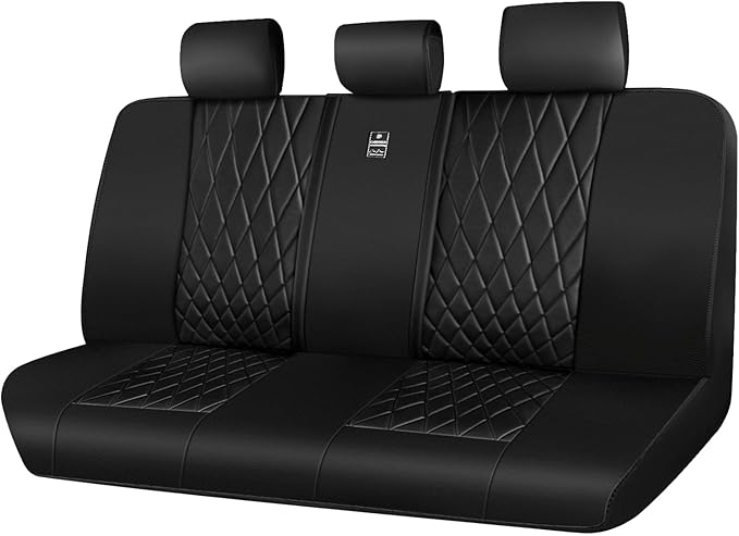 CAR PASS Luxury Faux Leather Rear Bench Car Seat Covers, Waterproof Anti Slip Back Seat Covers, Deluxe Automotive Backseat Co