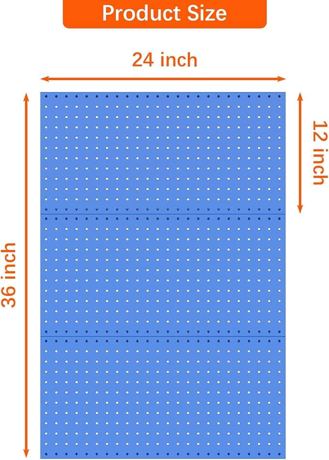 TORACK 3 PCS Metal Pegboard Panels(12x24 inch) for Wall Garage Utility Tools Storage Pegboard for Workbench, Modular Peg Boar