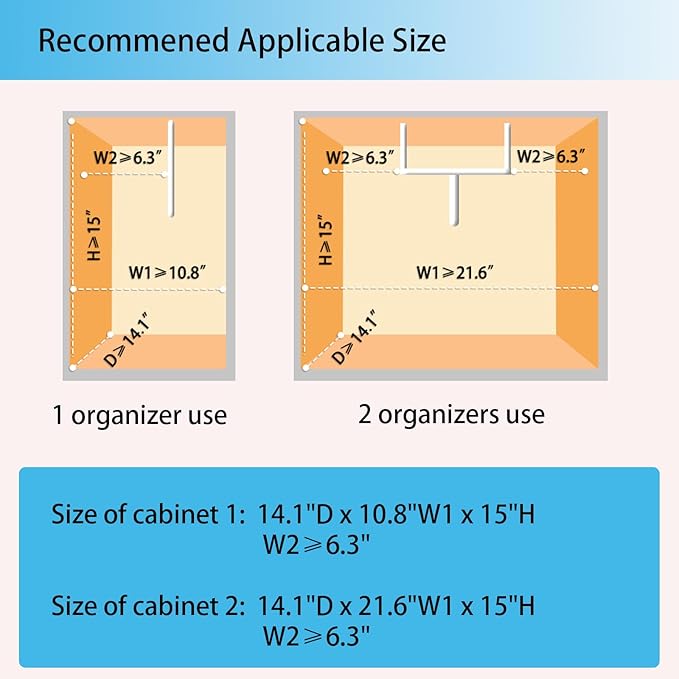 Under Sink Organizer, Bathroom Counter Organizer, 2 Pack 2 Tier L-Shape White, Adjustable Height Carbon Steel, Under Cabinet 