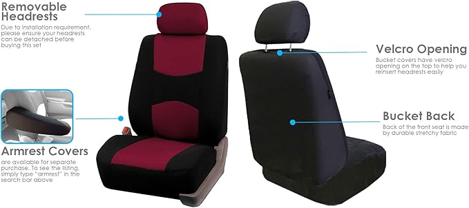 FH Group Flat Cloth Full Set Car Seat Covers Three Row 7 Seater - Universal Fit for Cars, Trucks & SUVs Burgundy
