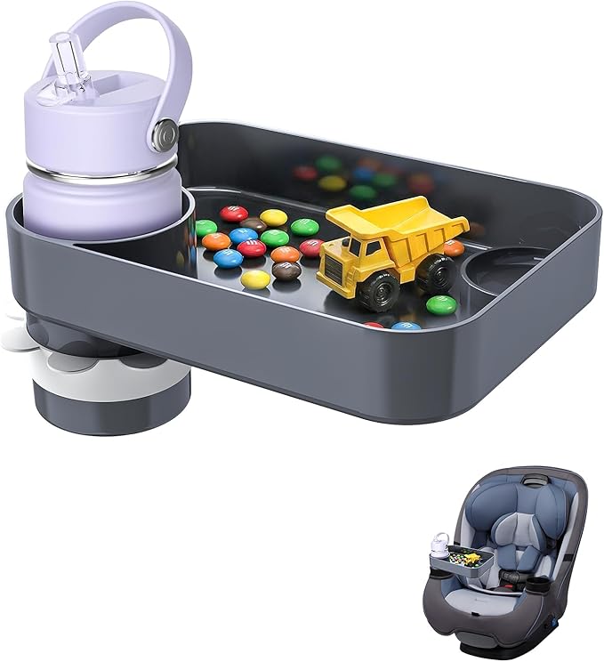 Car Seat Snack Tray for Kids Toddler Travel,Cup Holder Expander for Car,Toddler Travel & Road Trip Accessory for Mess-Free Snacking in The Car (Dark Gray)