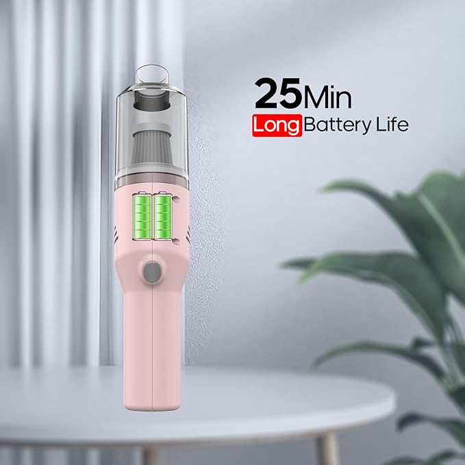 Portable Mini Car Vacuum Cleaner Pink, High Power Cordless(400g) Handheld Rechargeable Vacuum Cleaner for Desk V06