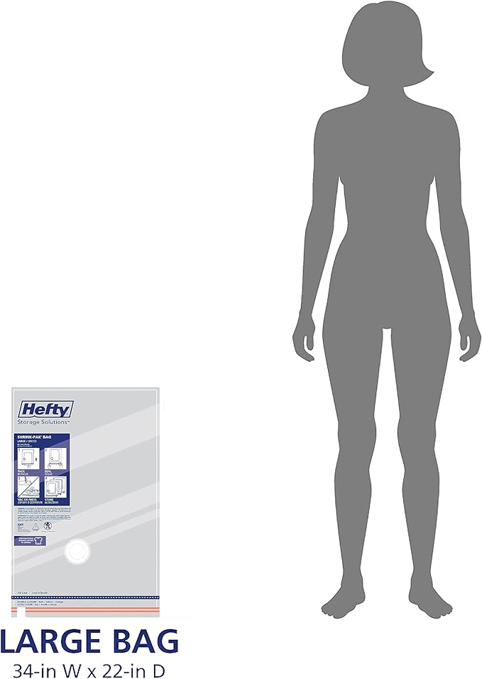 Hefty Vacuum Bags for Clothes 4 Pack, Space Saving Large Vacuum Storage Bags (34 X 22 Inches) Compression Seal for Bedding, T