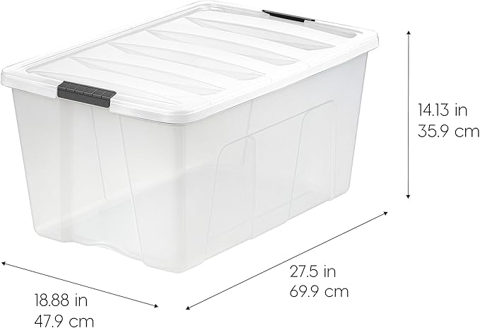 IRIS USA 94 Qt Stackable Plastic Storage Bins with Lids, 4 Pack - BPA-Free, Made in USA - See-Through Organizing Solution, La
