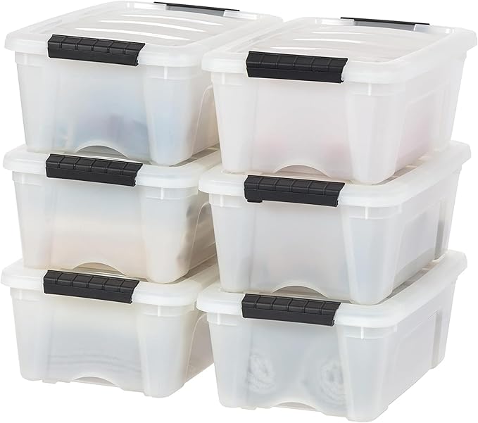 IRIS USA 13 QT Plastic Storage Box with Lid and Latches - 6 Pack - BPA-Free, Discreet Organizing Solution, Durable Nestable S