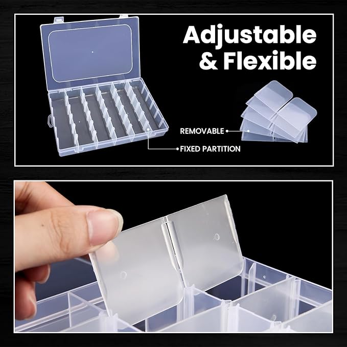 Budreu 8pack 36 Grids Plastic Clear Organizer Box bead Storage Containers with Adjustable Dividers for Craft Jewelry Fishing 
