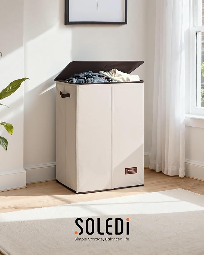 SOLEDI Laundry Hamper with Lid 130L Large & Tall Collapsible Laundry Basket, Clothes Hamper with Bag Removable Easy to Carry,