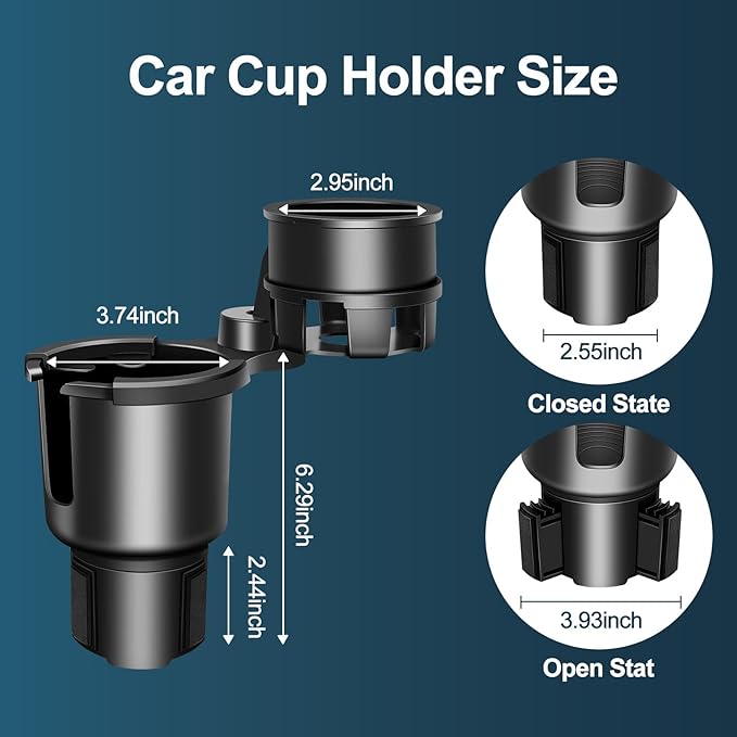 JPart Car Cup Holder Expander, Cup Holder Expander, Cupholder Expander with Adjustable Extension Base and 360° Rotation Desig