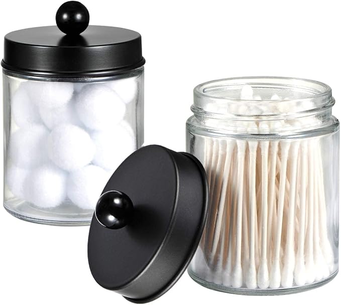 Amolliar 4 Pack Apothecary Jars Bathroom Vanity Storage Organizer Set -Countertop Canister with Stainless Steel Lids &Cute St