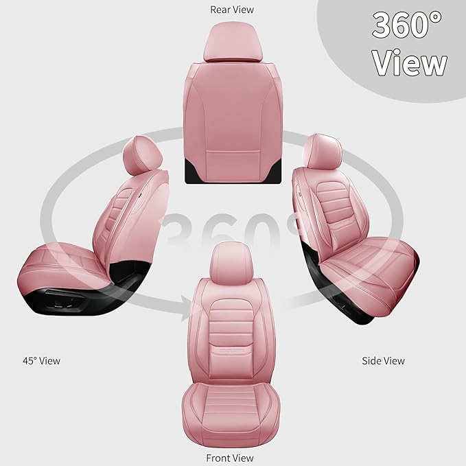 Pink Car Seat Covers Full Set, Universal Faux Leather Seat Covers for Cars 5 Seats, Waterproof Leather Car Seat Covers, Comfo