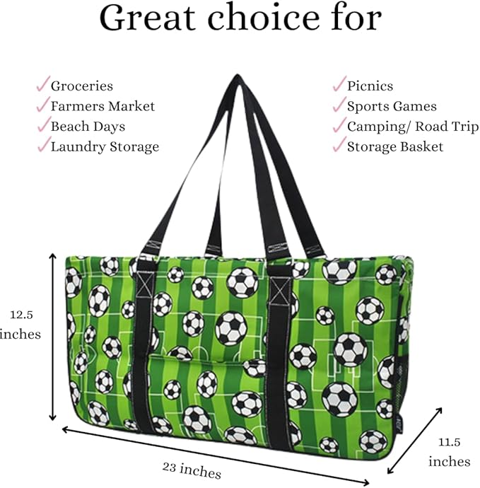 NGIL Extra Large Utility Tote Reusable Grocery Bag Oversized Collapsible for Groceries, Storage, Picnic, Beach (Soccer Goal-Black)